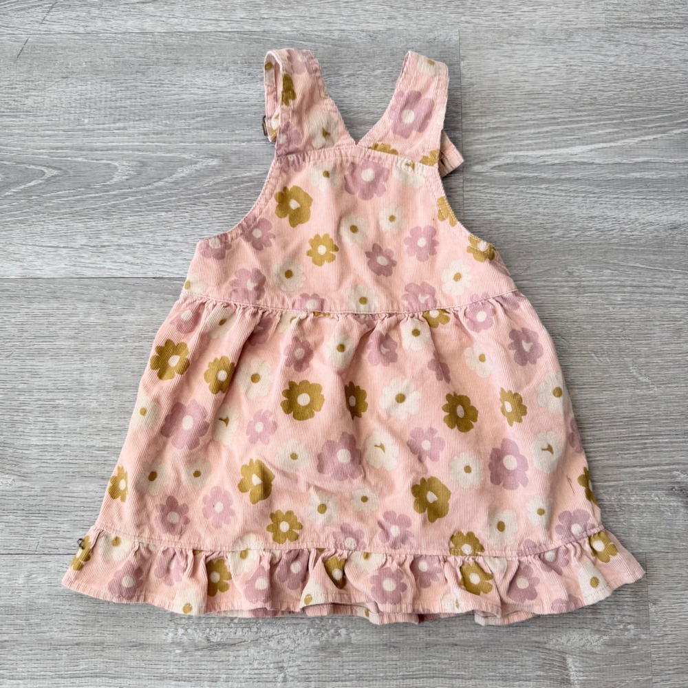 Wild Wawa Toddler Girls Pink Floral Corduroy Pinafore Dress Ruffle Hem 2-3 Years - Picture 2 of 3